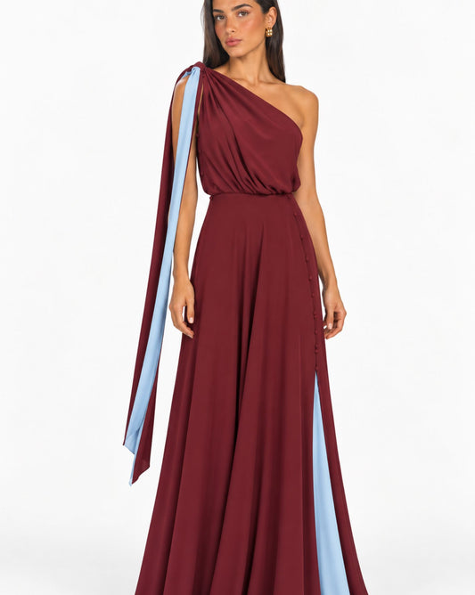 Aleana – Wendbares One-Shoulder-Abendkleid mit Schal