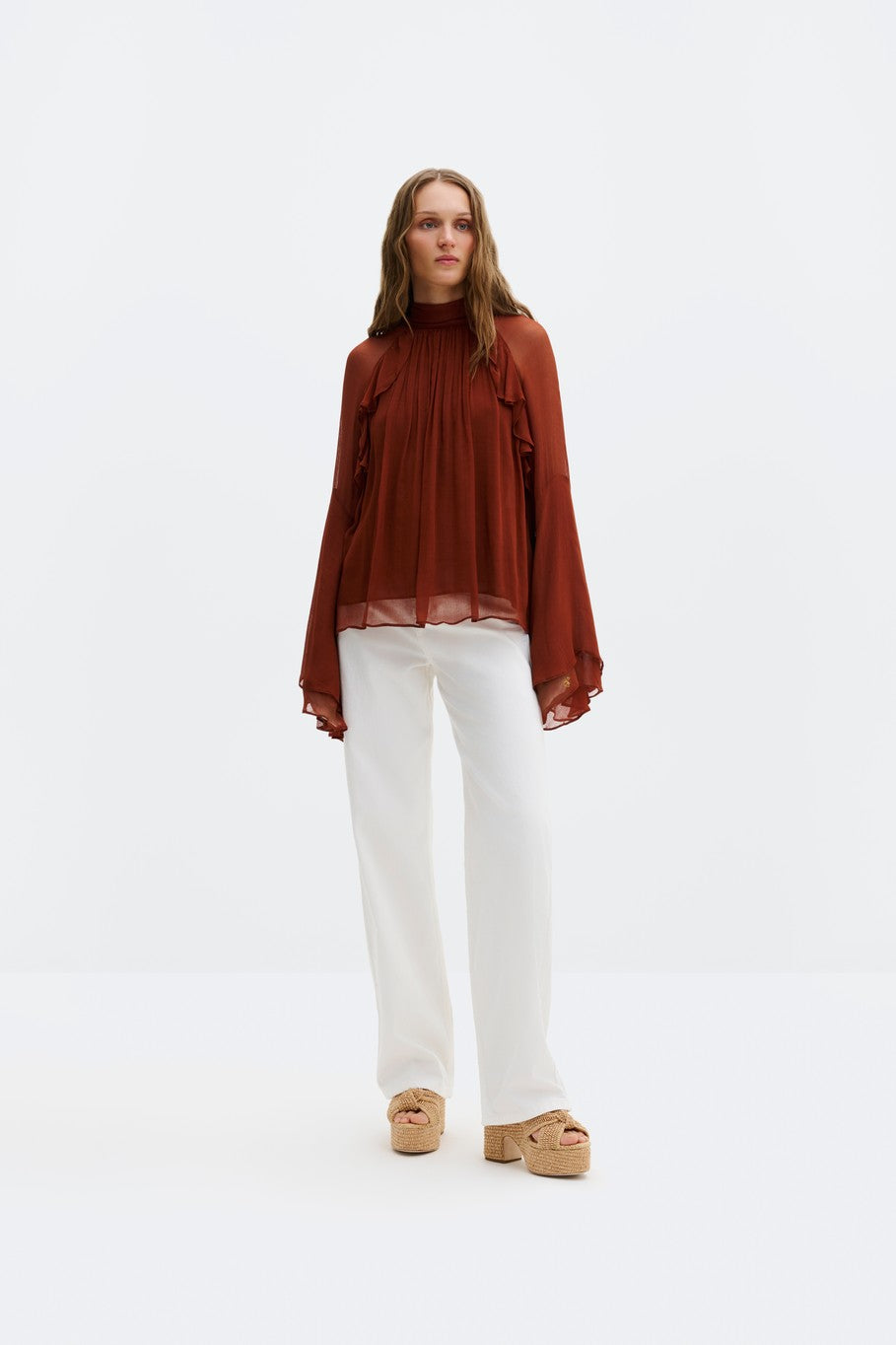Therese Tie Neck Ruffled Chiffon Blouse