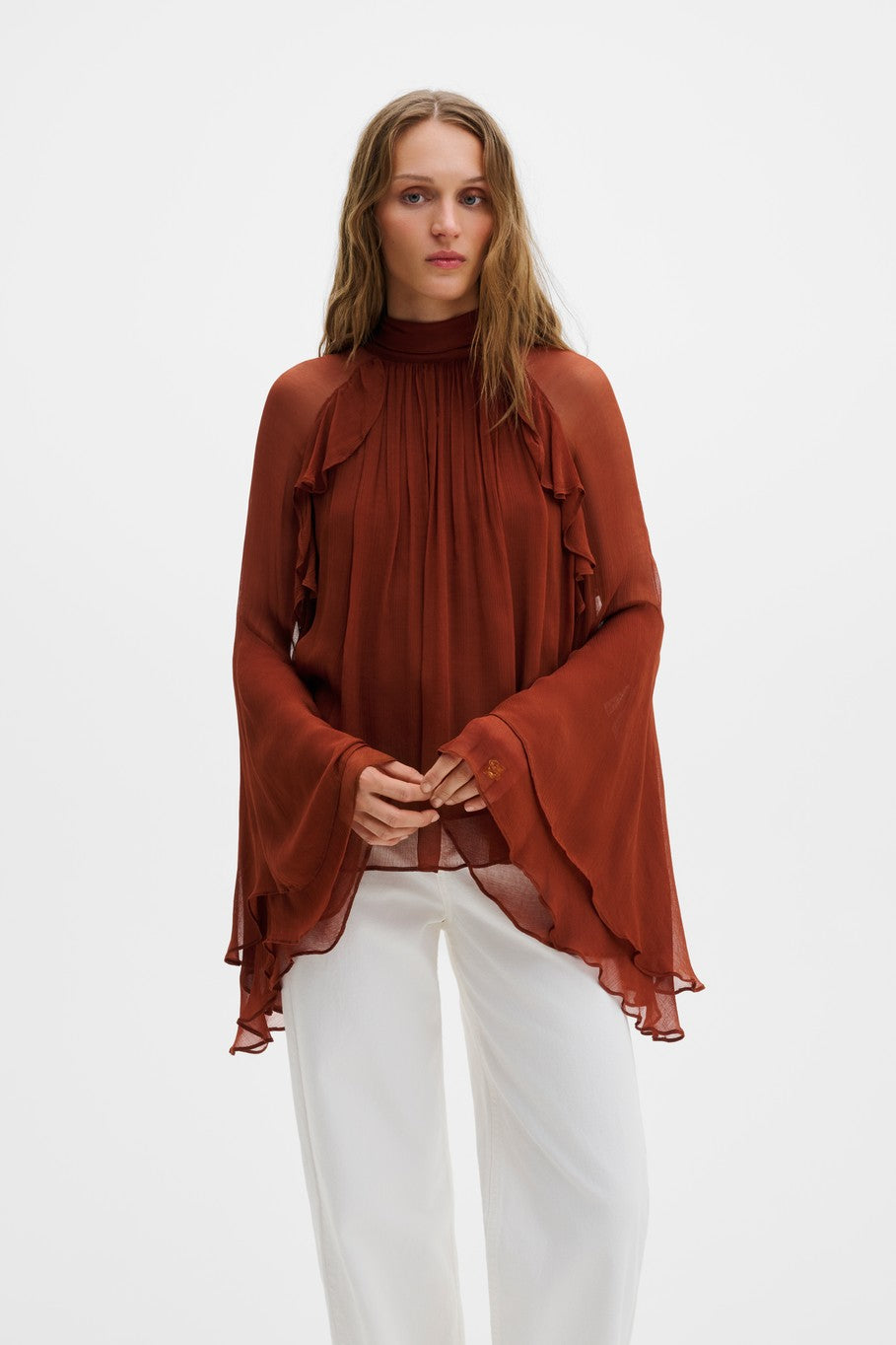Therese Tie Neck Ruffled Chiffon Blouse