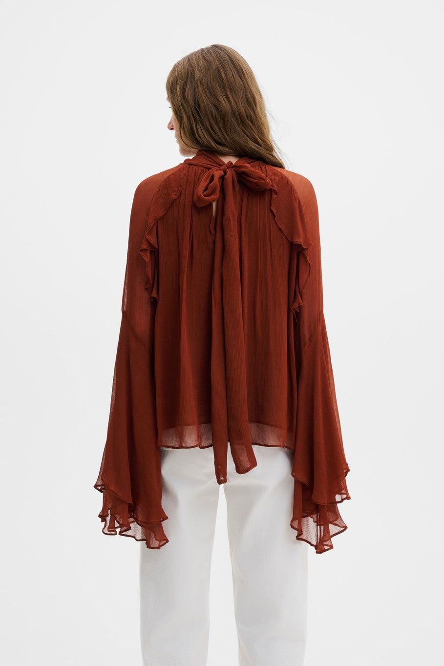 Therese Tie Neck Ruffled Chiffon Blouse